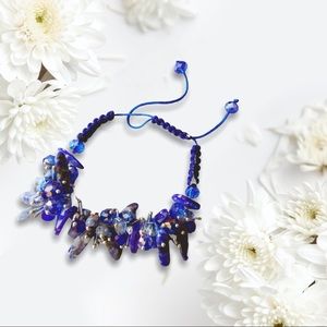 Mix Blue Bead/Stone Adjustable Bracelet